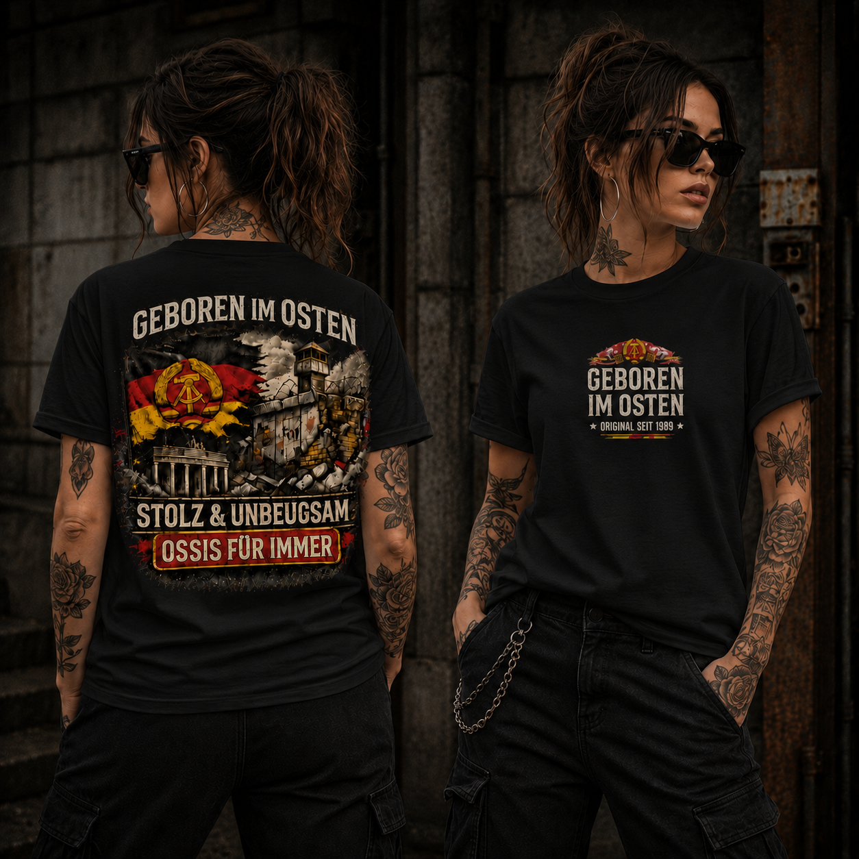 Statement Geboren im Osten...  T-Shirt Shirt Frontprint & Backprint | Unisex