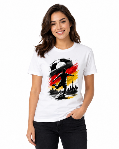 Deutschland T-Shirt Unisex – Fan-Shirt mit Fußball Frontprint in Deutschlandfarben