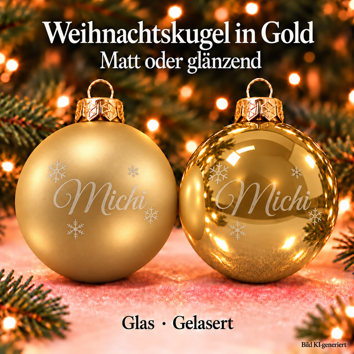 Personalisierte Weihnachtskugel aus Glas mit Wunschtext | Lasergravur