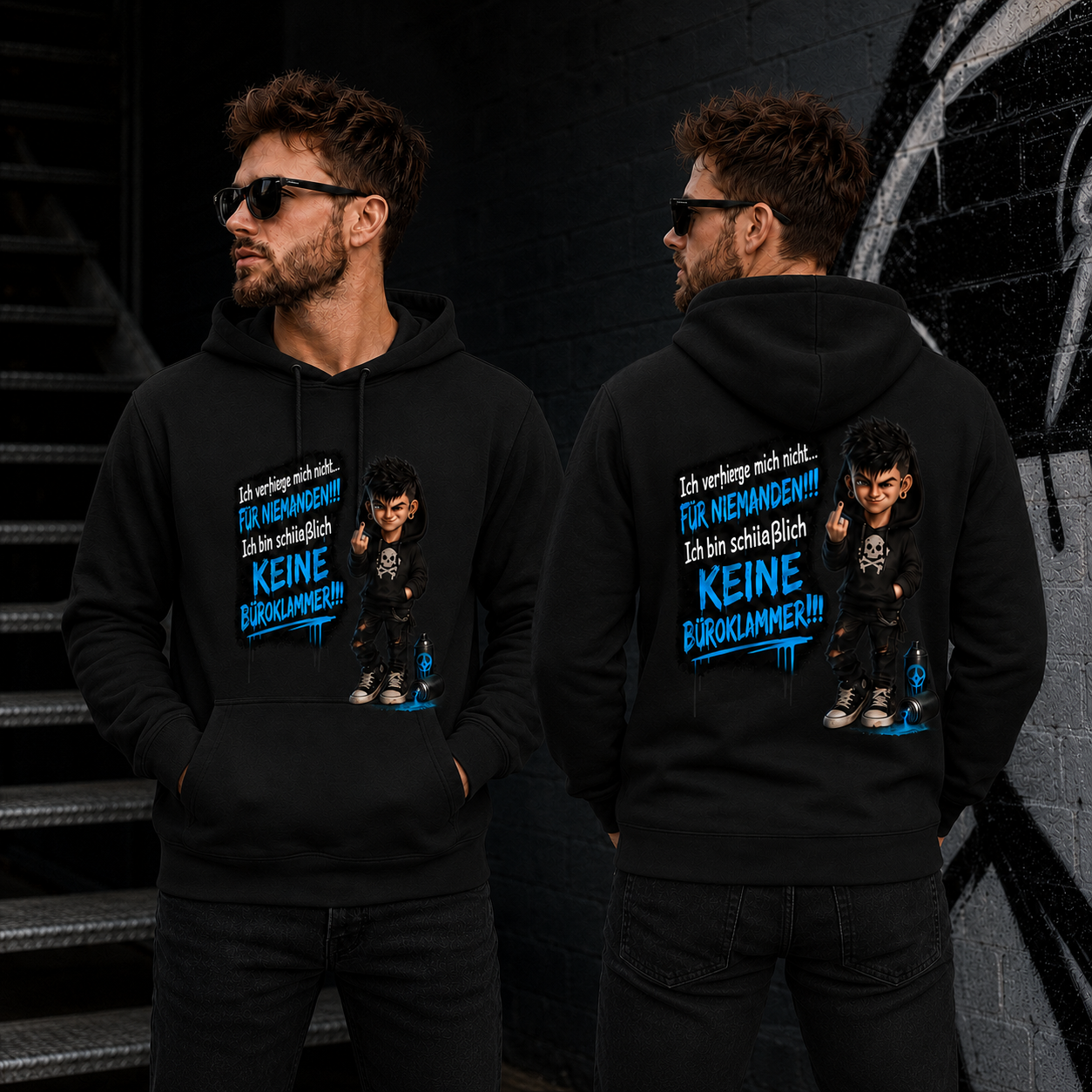 Hoodie Badass Chibi Ich verbiege mich nicht... männlich Frontprint & Backprint | Unisex