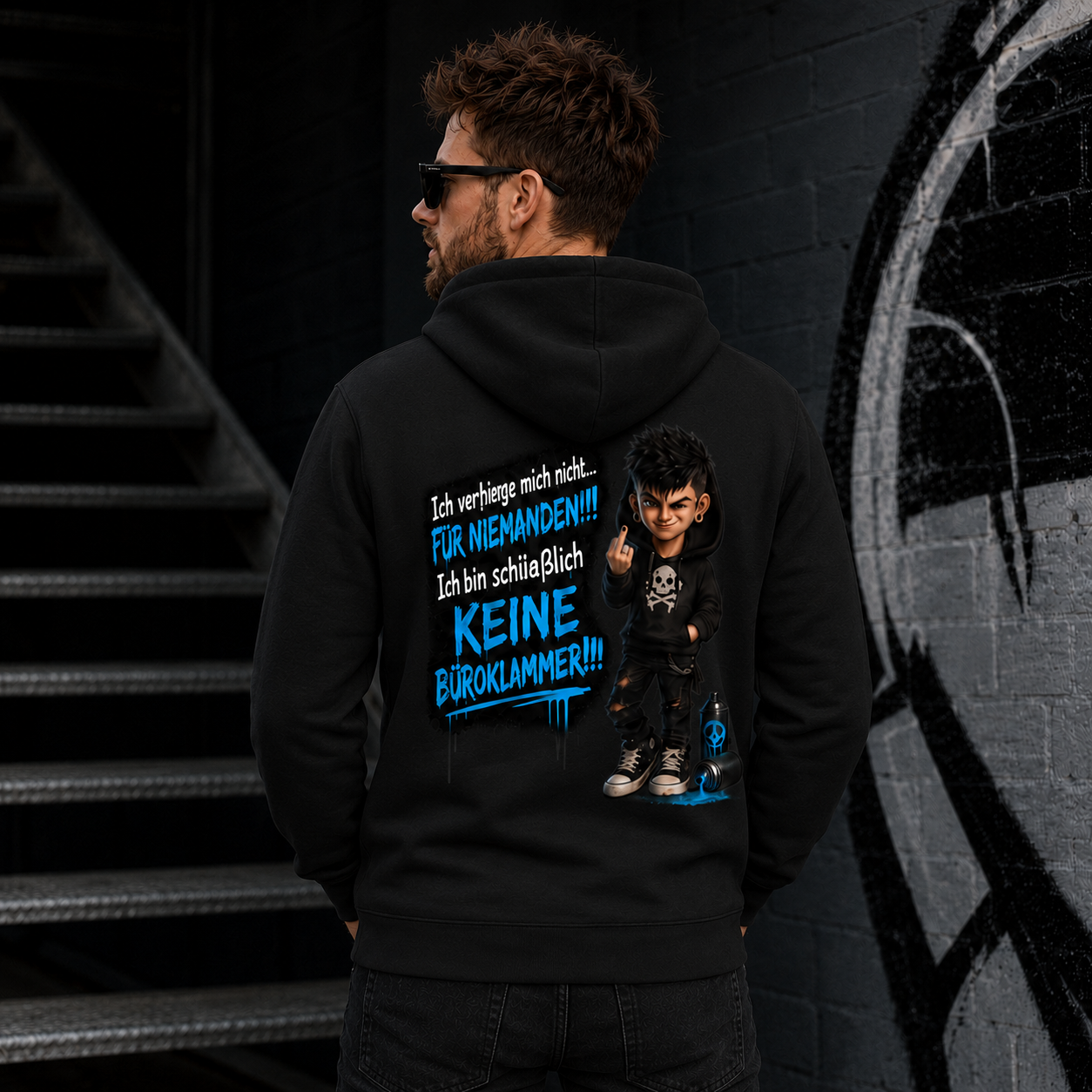 Hoodie Badass Chibi Ich verbiege mich nicht... männlich Frontprint & Backprint | Unisex