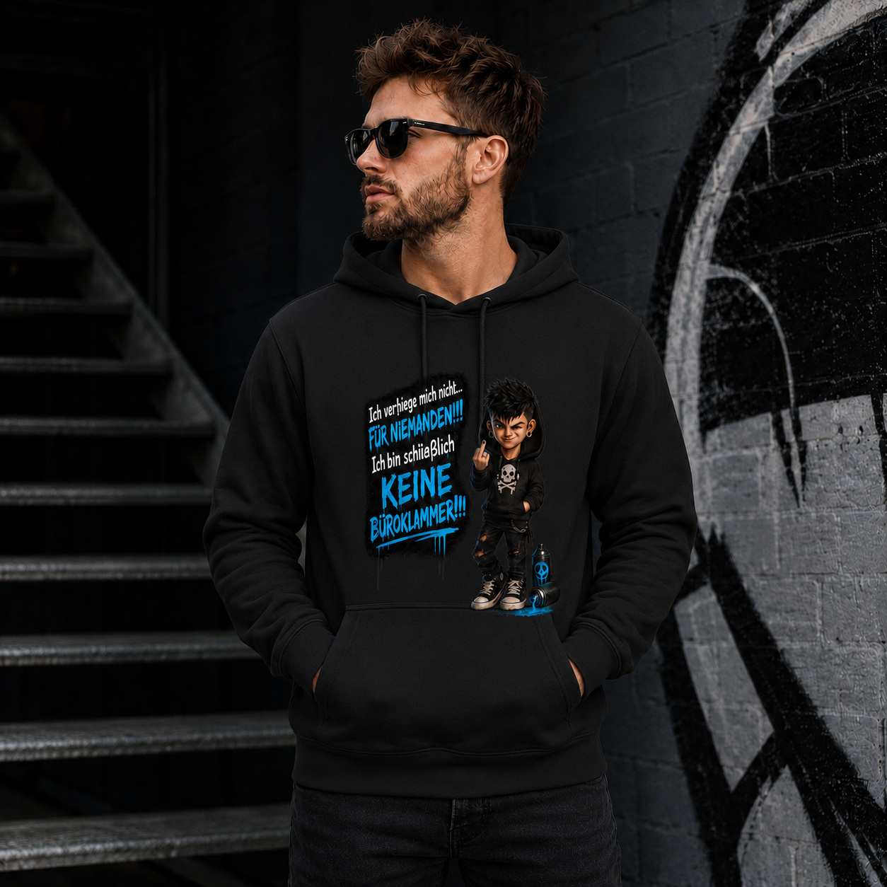 Hoodie Badass Chibi Ich verbiege mich nicht... männlich Frontprint & Backprint | Unisex