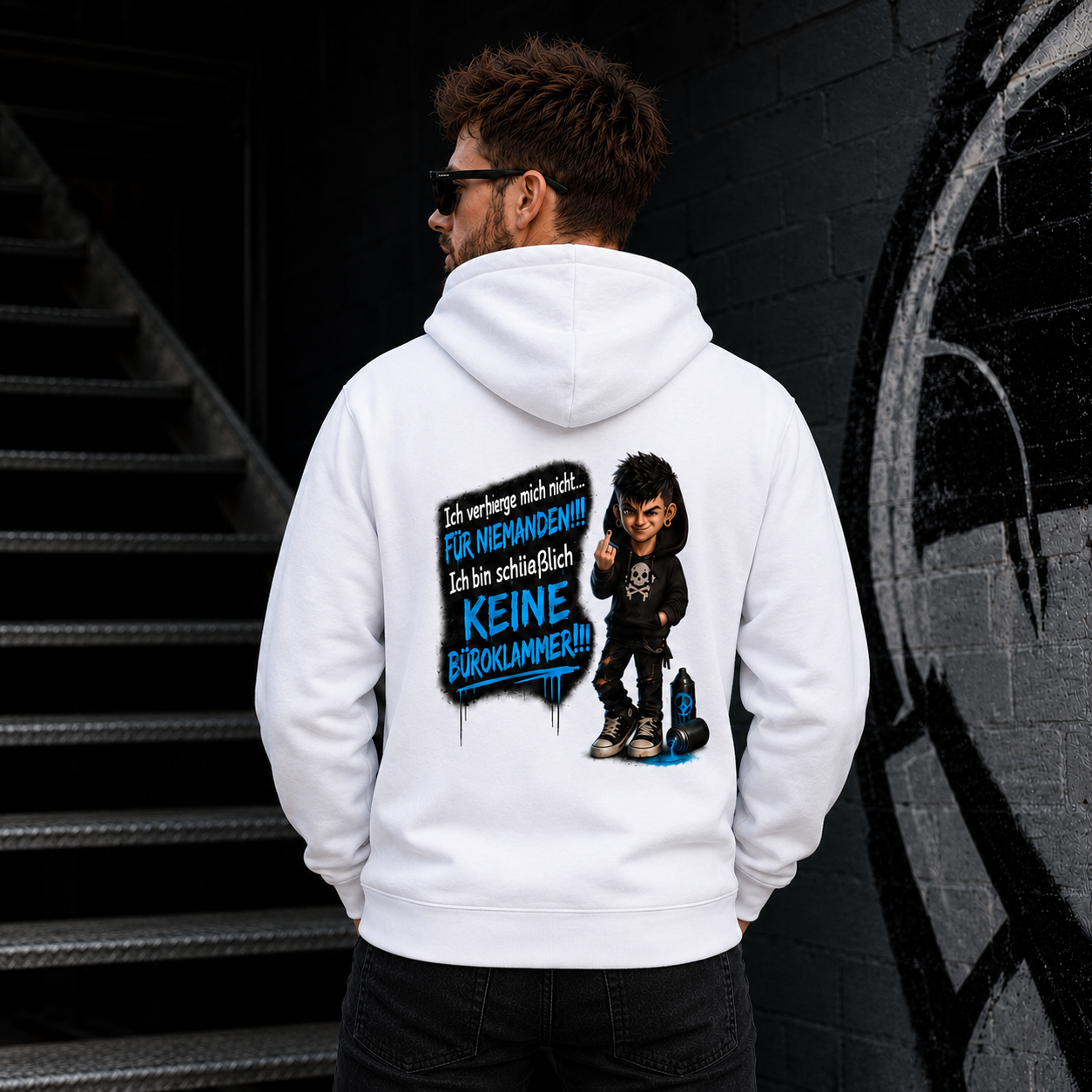 Hoodie Badass Chibi Ich verbiege mich nicht... männlich Frontprint & Backprint | Unisex