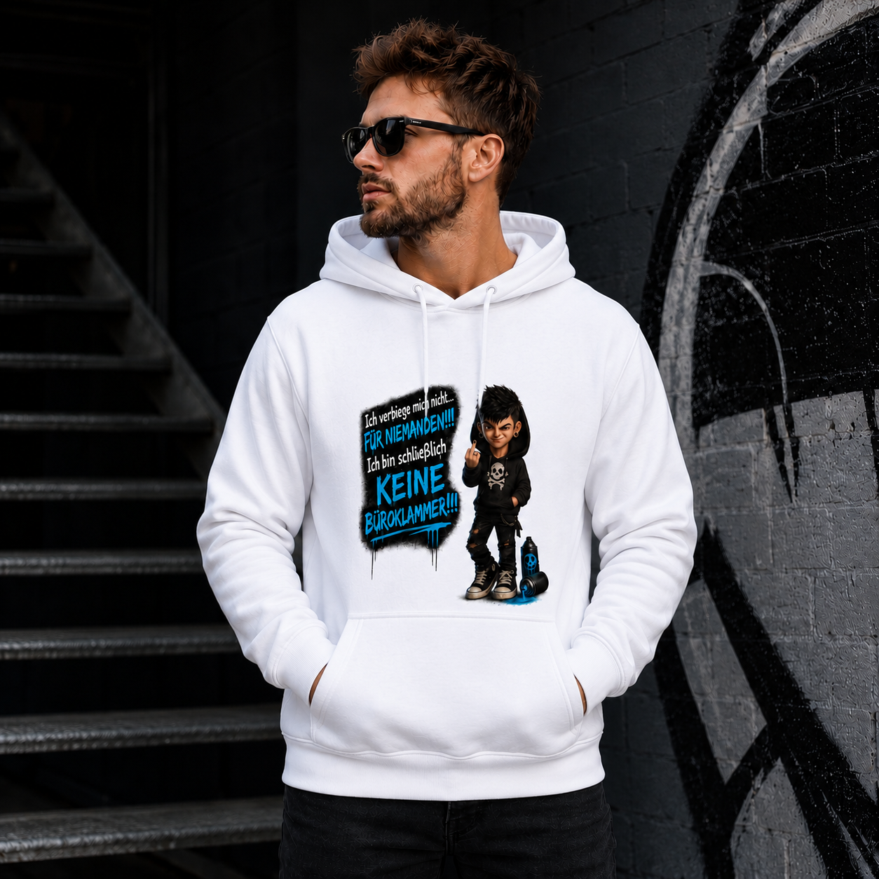 Hoodie Badass Chibi Ich verbiege mich nicht... männlich Frontprint & Backprint | Unisex