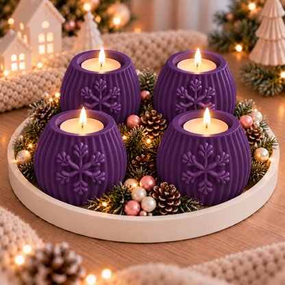 Adventsset Schneeflocke – 4 Stumpenkerzenhüllen & Dekoteller