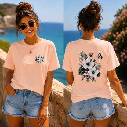 T-Shirt Shirt Sommerfeeling Hibiskus .Frontprint & Backprint | Unisex
