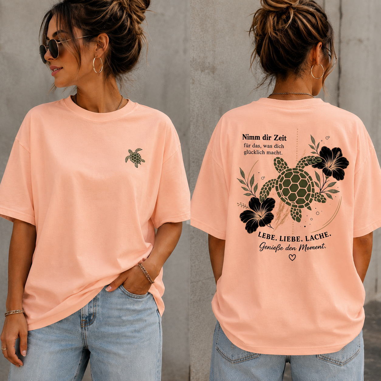 Statement T-Shirt Shirt Schildkröte Nimm dir Zeit....Frontprint & Backprint | Unisex