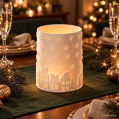Winter Windlicht mit Winterdorf & Schneeflocken | 3D-Druck