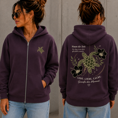 Statement Zip Hoodie Schildkröte Nimm dir Zeit... Frontprint & Backprint | Unisex