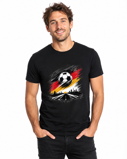Deutschland T-Shirt Unisex – Fan-Shirt mit Fußball Frontprint in Schwarz-Rot-Gold