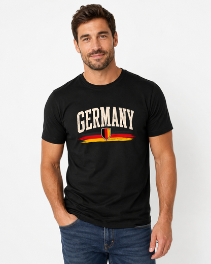 Germany T-Shirt Unisex – Fan-Shirt mit Vintage Frontprint in Deutschlandfarben