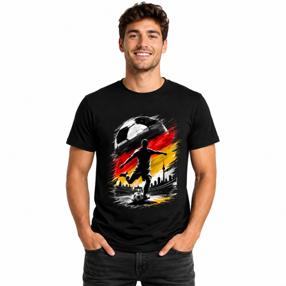 Deutschland T-Shirt Unisex – Fan-Shirt mit Fußball Frontprint in Deutschlandfarben