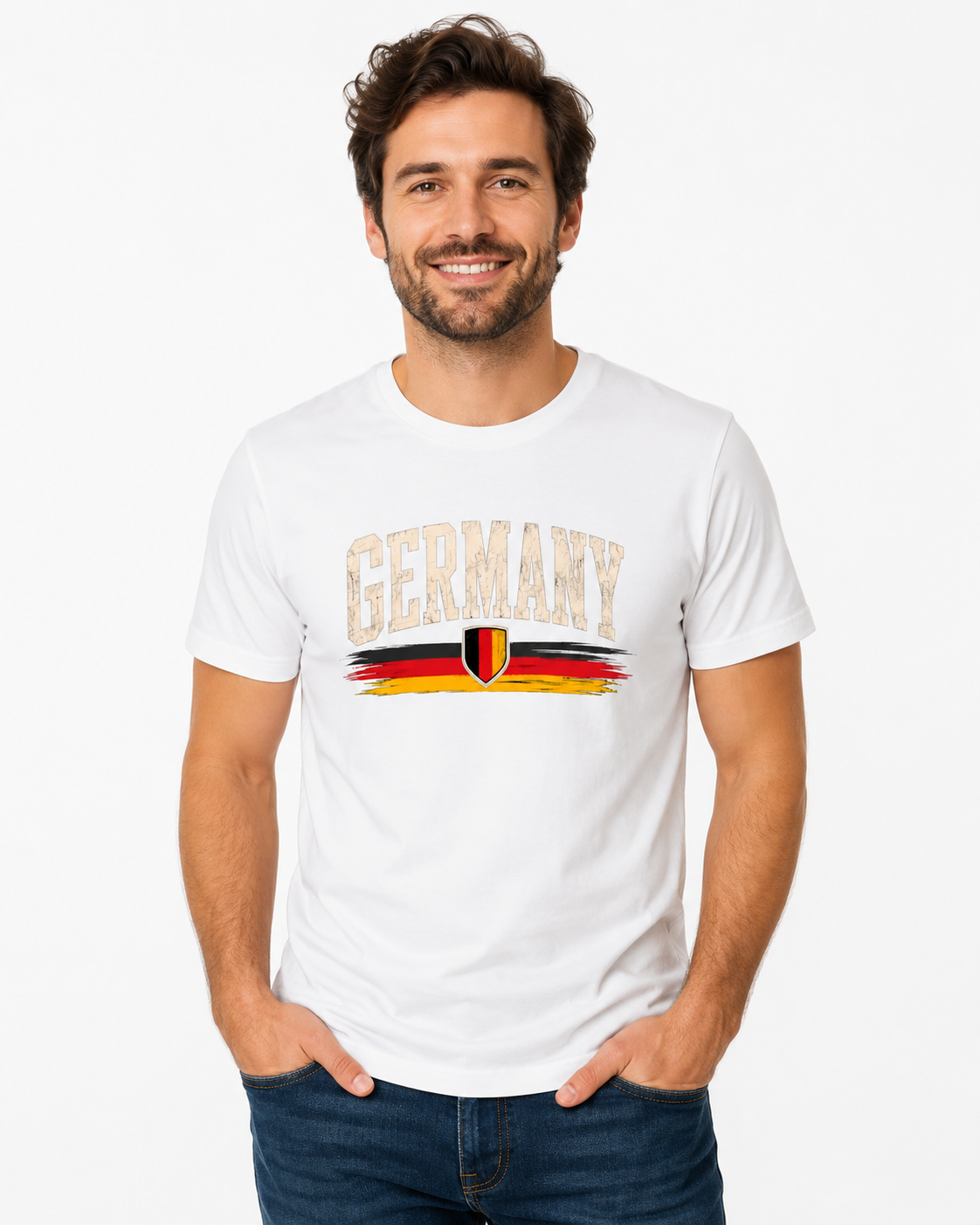 Germany T-Shirt Unisex – Fan-Shirt mit Vintage Frontprint in Deutschlandfarben
