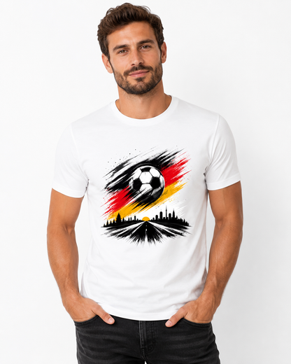 Deutschland T-Shirt Unisex – Fan-Shirt mit Fußball Frontprint in Schwarz-Rot-Gold
