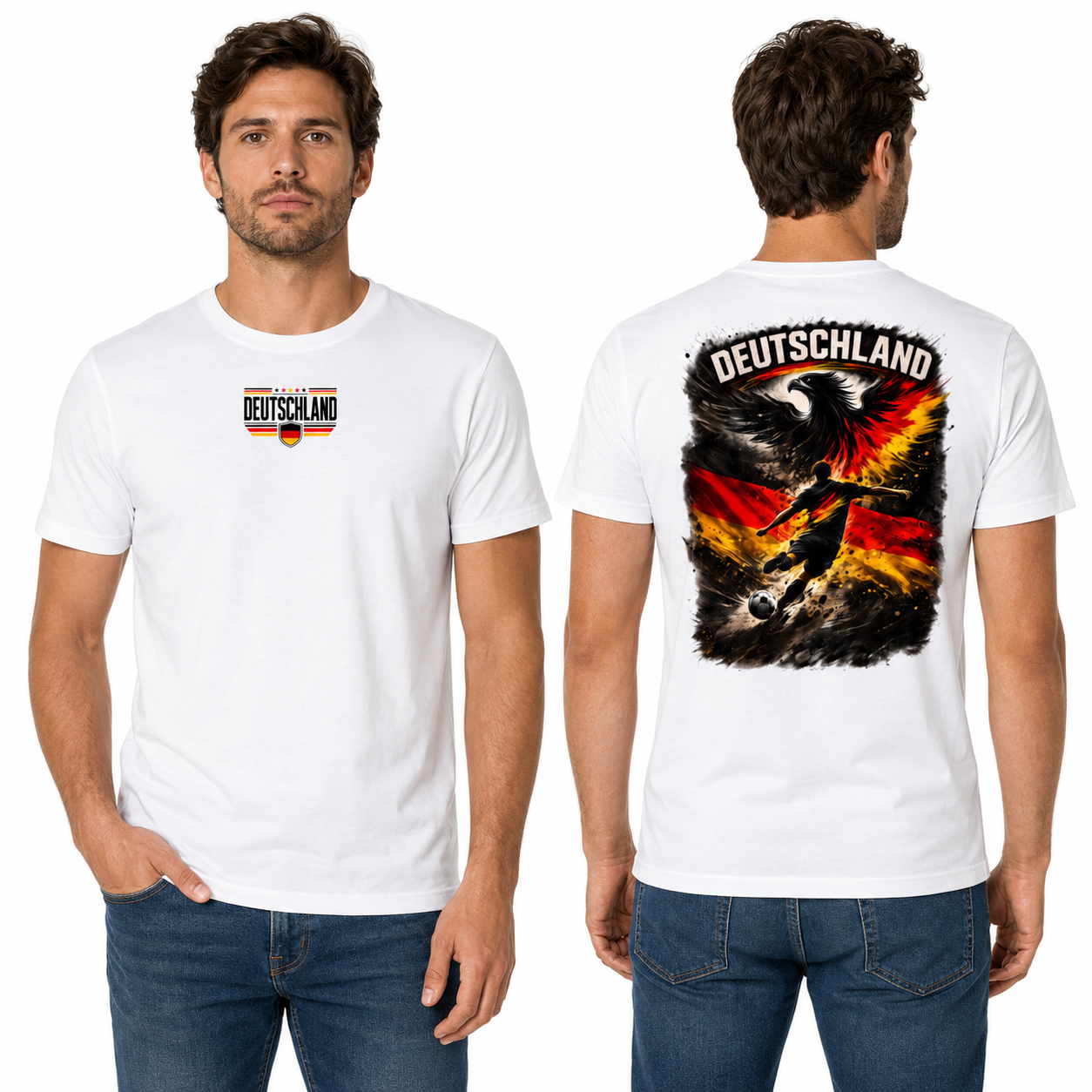 Deutschland T-Shirt Unisex – Fußball Fan-Shirt mit Front- und Backprint