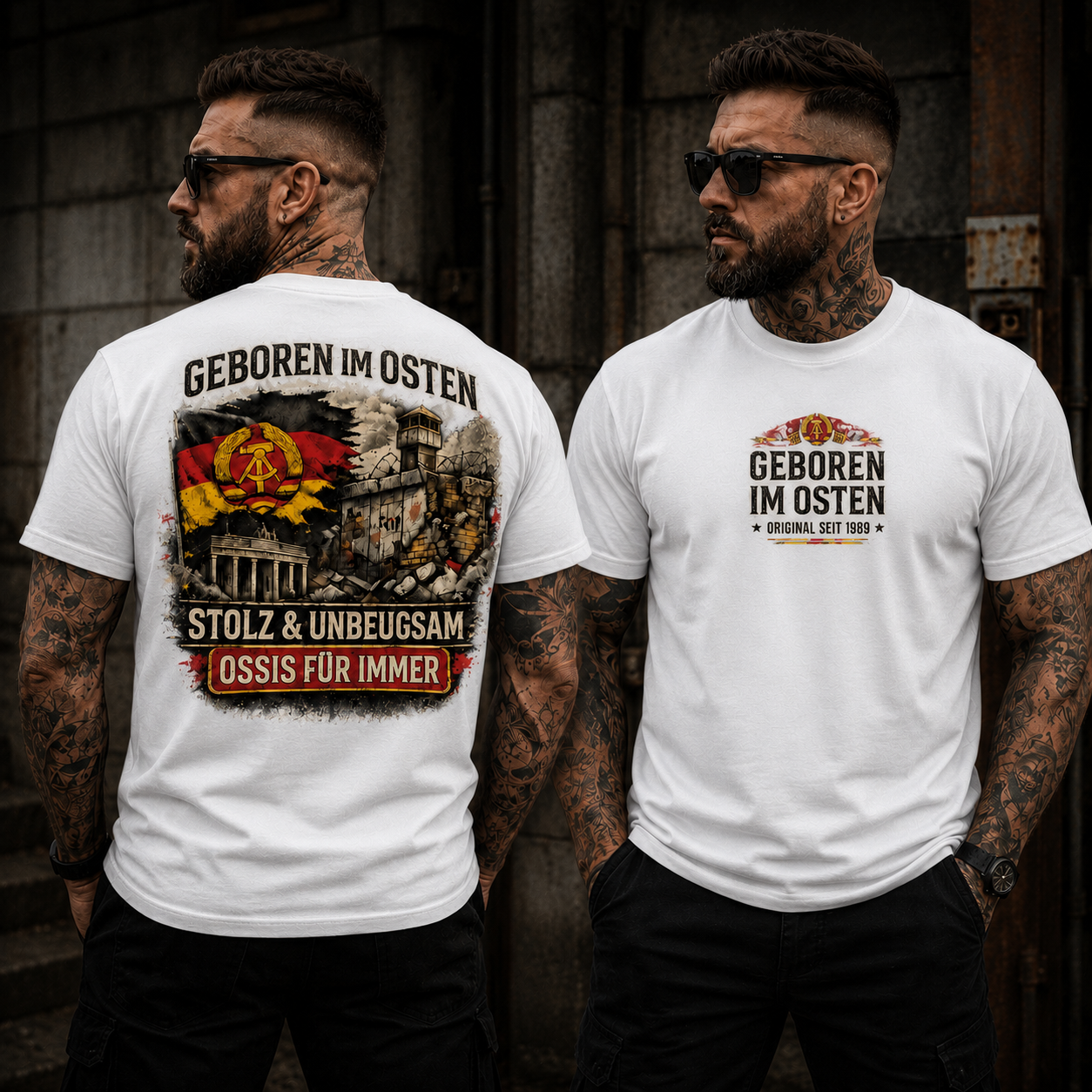 Statement Geboren im Osten...  T-Shirt Shirt Frontprint & Backprint | Unisex