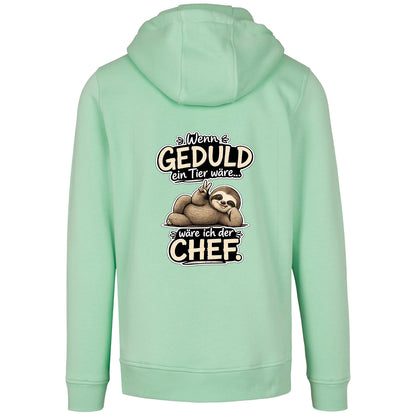 Statement Hoodie Geduld Chef Faultier Frontprint & Backprint | Unisex