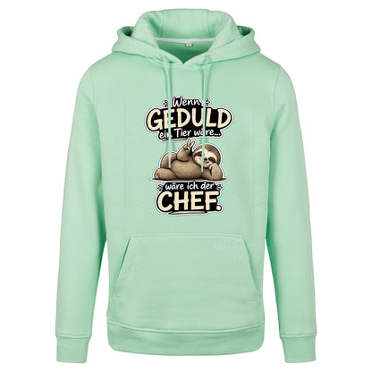 Statement Hoodie Geduld Chef Faultier Frontprint & Backprint | Unisex