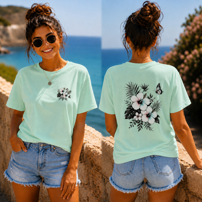 T-Shirt Shirt Sommerfeeling Hibiskus .Frontprint & Backprint | Unisex