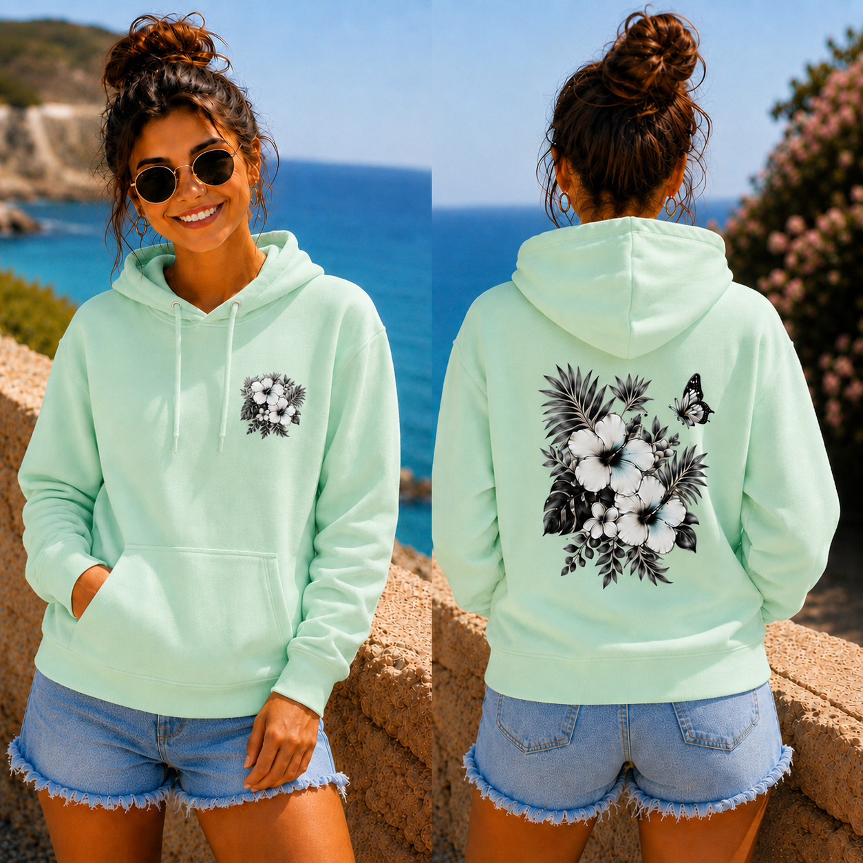 Hoodie Sommerfeeling Hibiskus .Frontprint & Backprint | Unisex