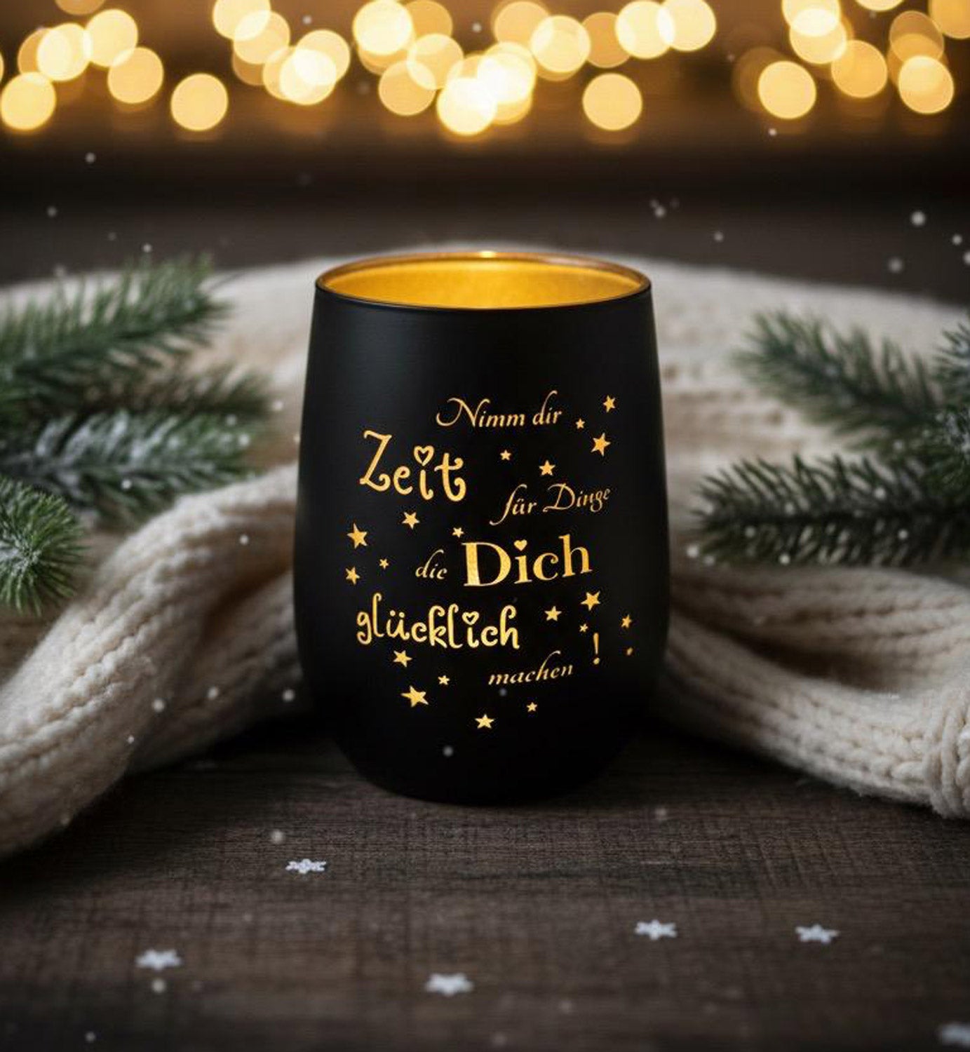 Windlicht Trinkglas - Nimm dir Zeit für Dinge die Dich glücklich machen