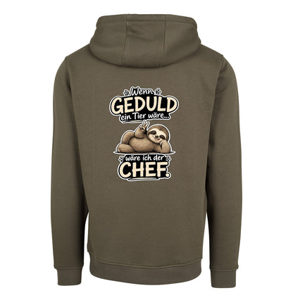Statement Hoodie Geduld Chef Faultier Frontprint & Backprint | Unisex