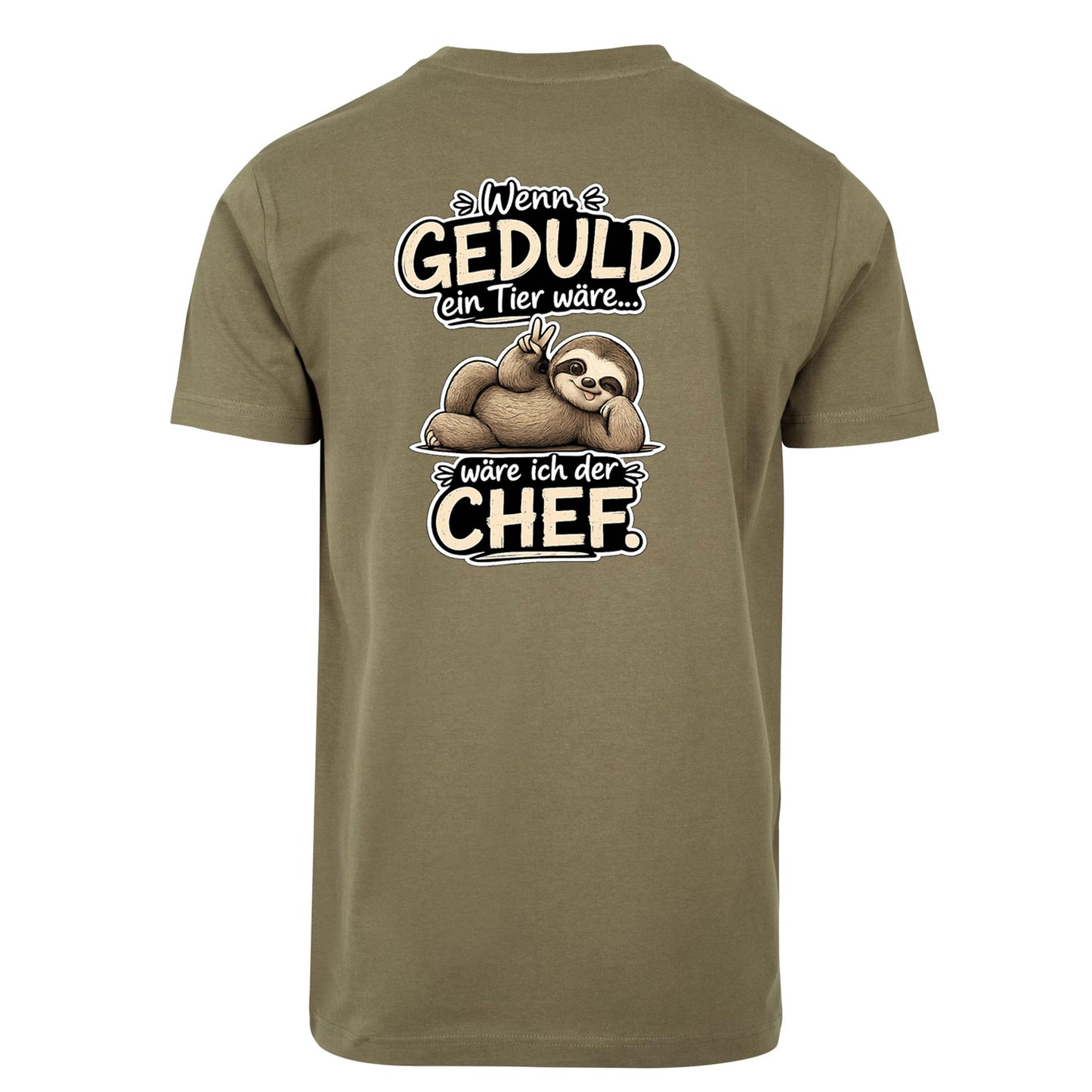 Statement T-Shirt Shirt Geduld Chef Faultier Frontprint & Backprint | Unisex