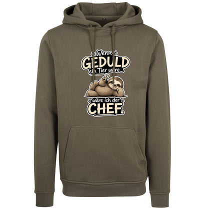Statement Hoodie Geduld Chef Faultier Frontprint & Backprint | Unisex
