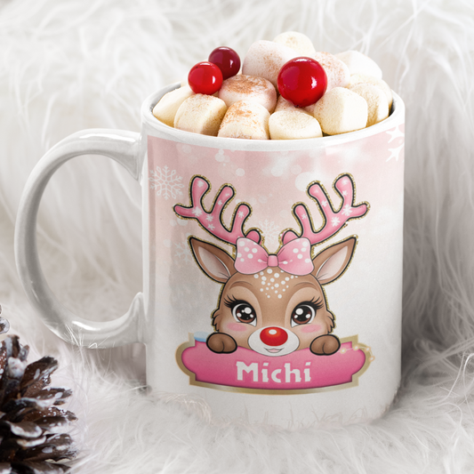 Tasse - Rentier Rosa - Personalisierbar