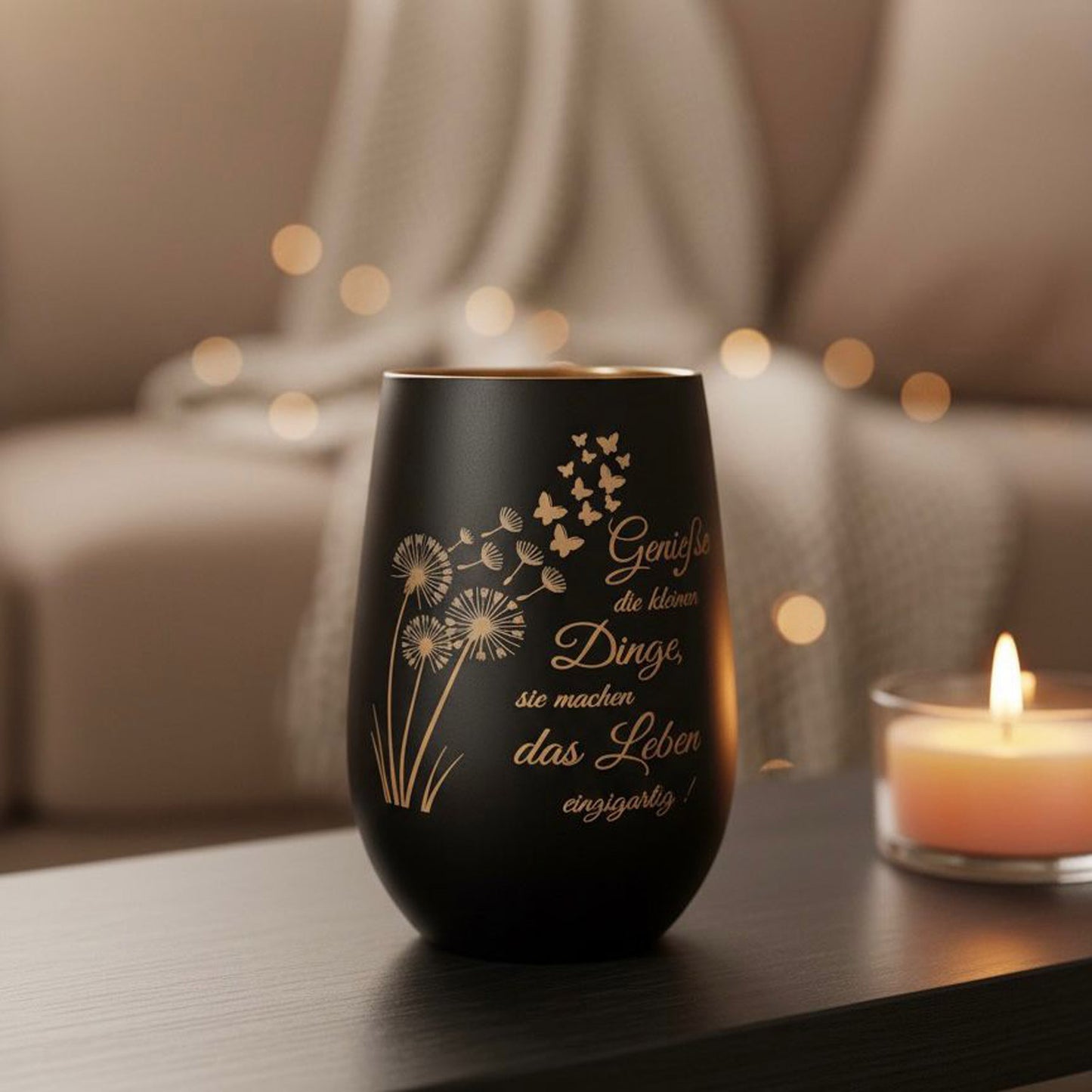 Windlicht Trinkglas - Pusteblume .. Genieße das Leben..