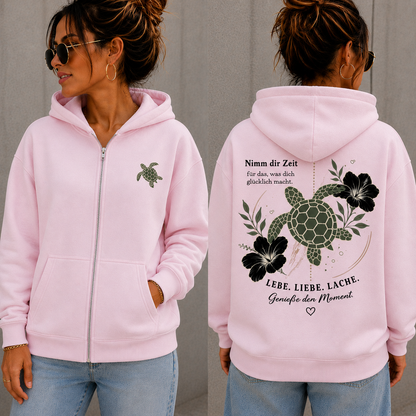Statement Zip Hoodie Schildkröte Nimm dir Zeit... Frontprint & Backprint | Unisex