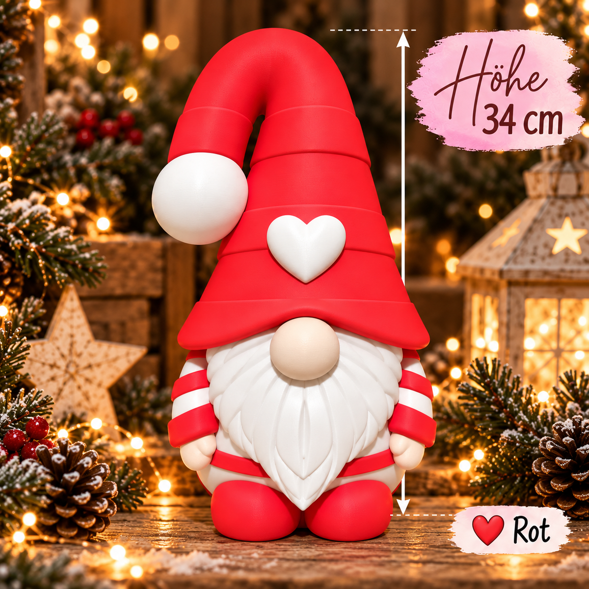 Wichtel Norbert XL 34 cm – LED-beleuchtbar | Tassentussi