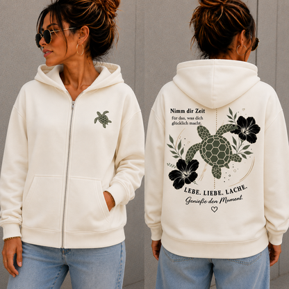 Statement Zip Hoodie Schildkröte Nimm dir Zeit... Frontprint & Backprint | Unisex