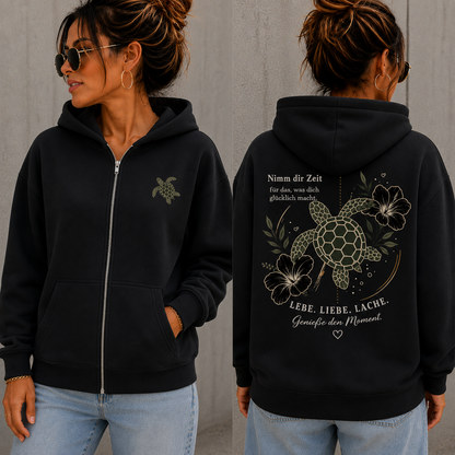 Statement Zip Hoodie Schildkröte Nimm dir Zeit... Frontprint & Backprint | Unisex