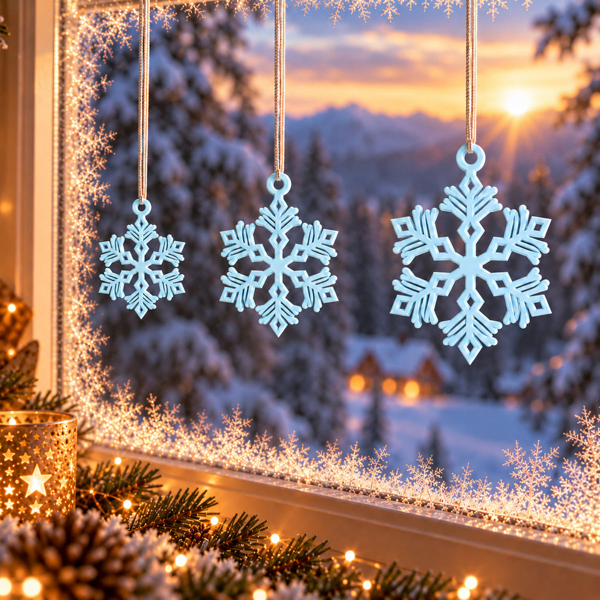 Schneeflocken zum Aufhängen – 3D-Druck | Weiß & Hellblau