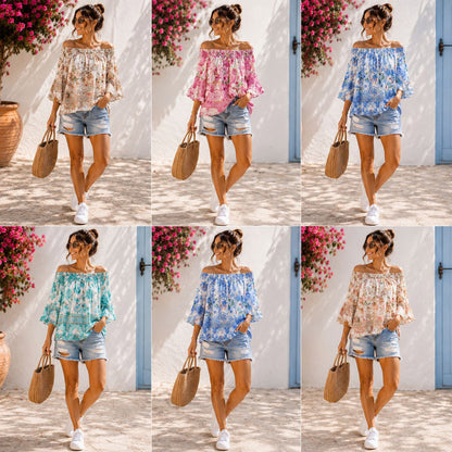 Sommerliche Carmen-Bluse mit Blumenmuster – feminin, luftig & tragbar von 38 bis 44