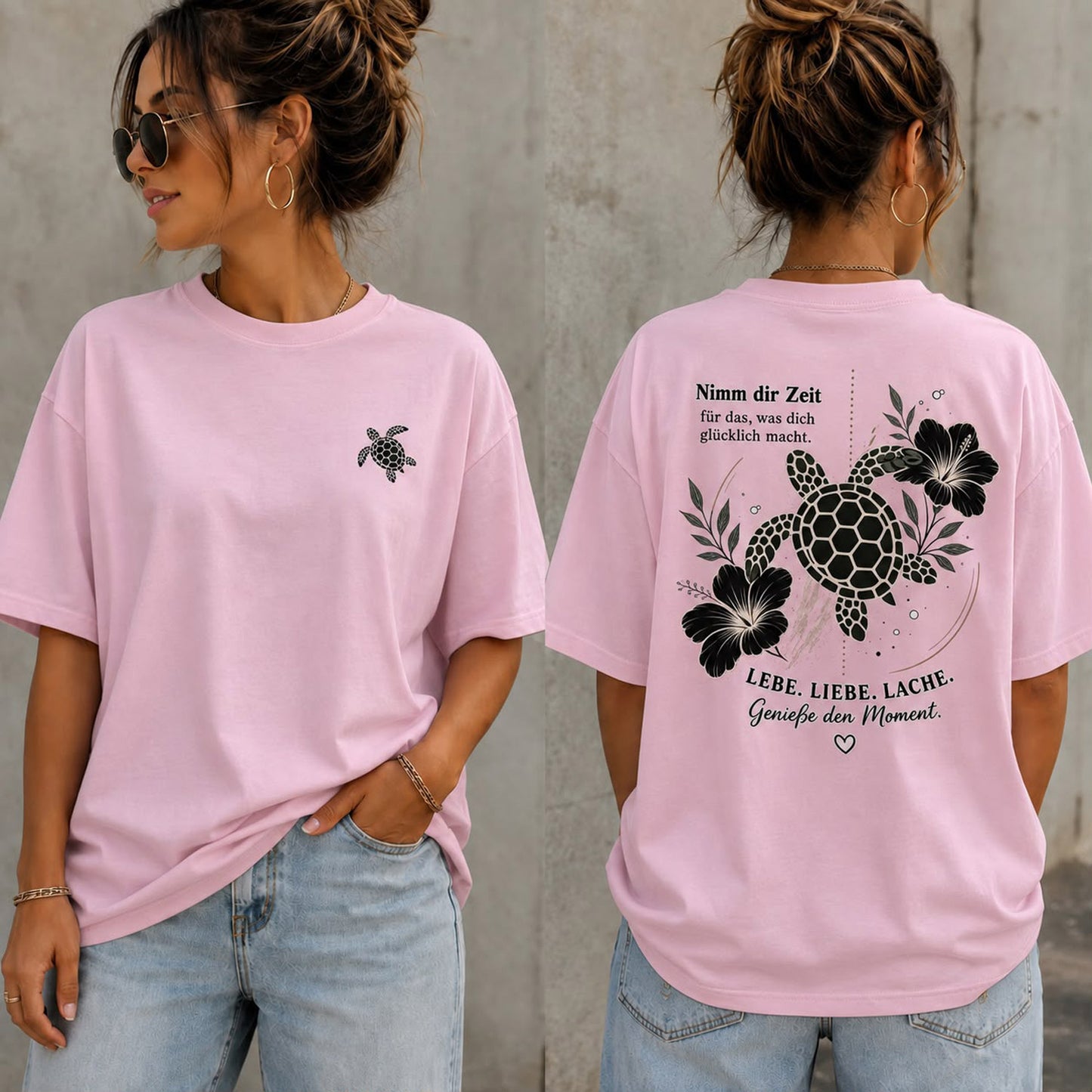 Statement T-Shirt Shirt Schildkröte Nimm dir Zeit....Frontprint & Backprint | Unisex