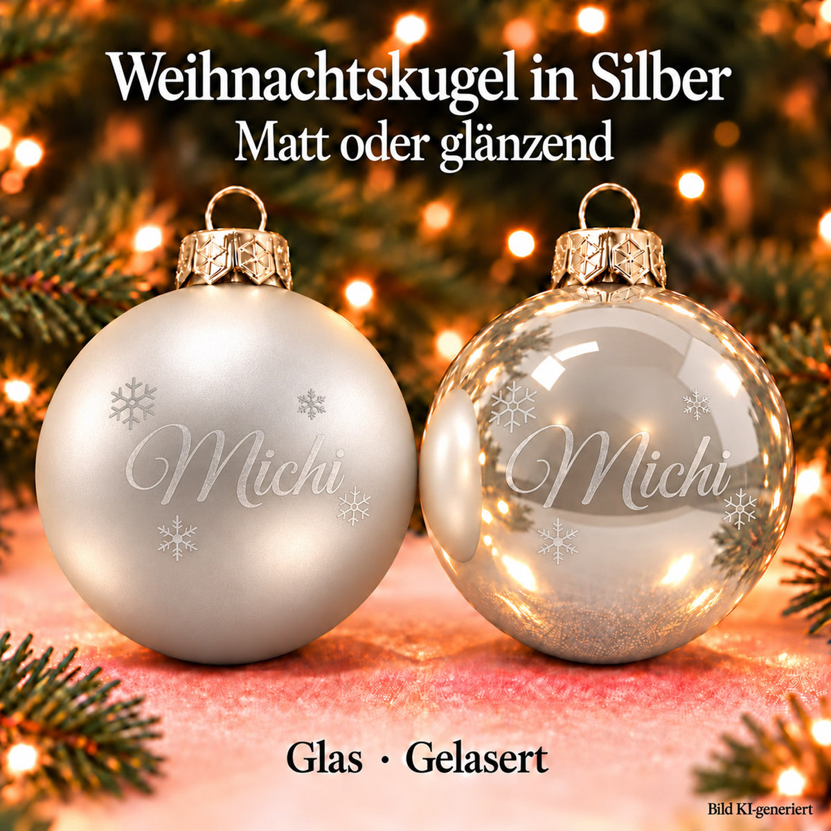 Personalisierte Weihnachtskugel aus Glas mit Wunschtext | Lasergravur