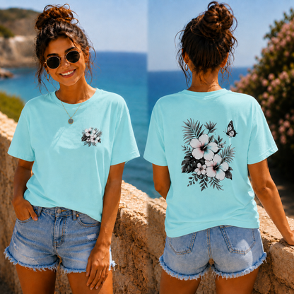 T-Shirt Shirt Sommerfeeling Hibiskus .Frontprint & Backprint | Unisex