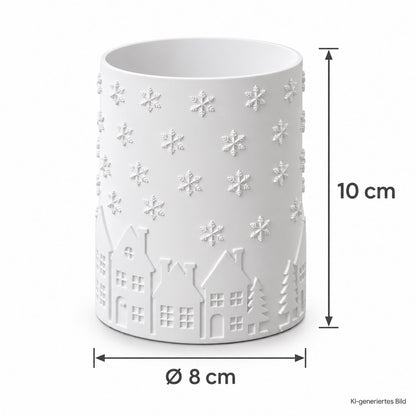Winter Windlicht mit Winterdorf & Schneeflocken | 3D-Druck