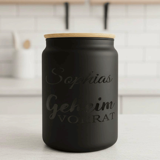 Vorratsglas Glas mit Deckel 1 Liter gelasert - Geheim Vorrat