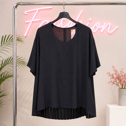 Oversize Tunika-Shirt mit Plissee-Saum Damenshirt Tragbar von 48 - 54/56