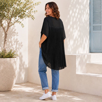 Oversize Tunika-Shirt mit Plissee-Saum Damenshirt Tragbar von 48 - 54/56
