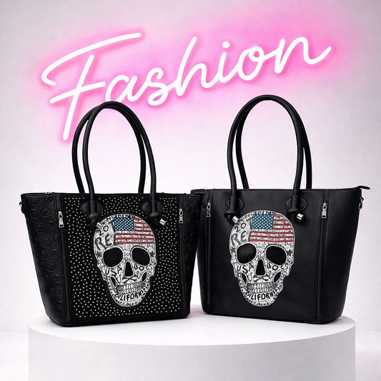 Handtasche Tasche Groß Damenhandtasche Shopper - Skull mit / ohne Glitzer