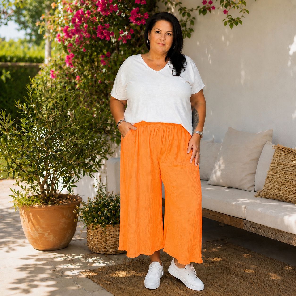Kim - Sommerliche Musselin 7/8 Hose - Tragbar von 46 - 54