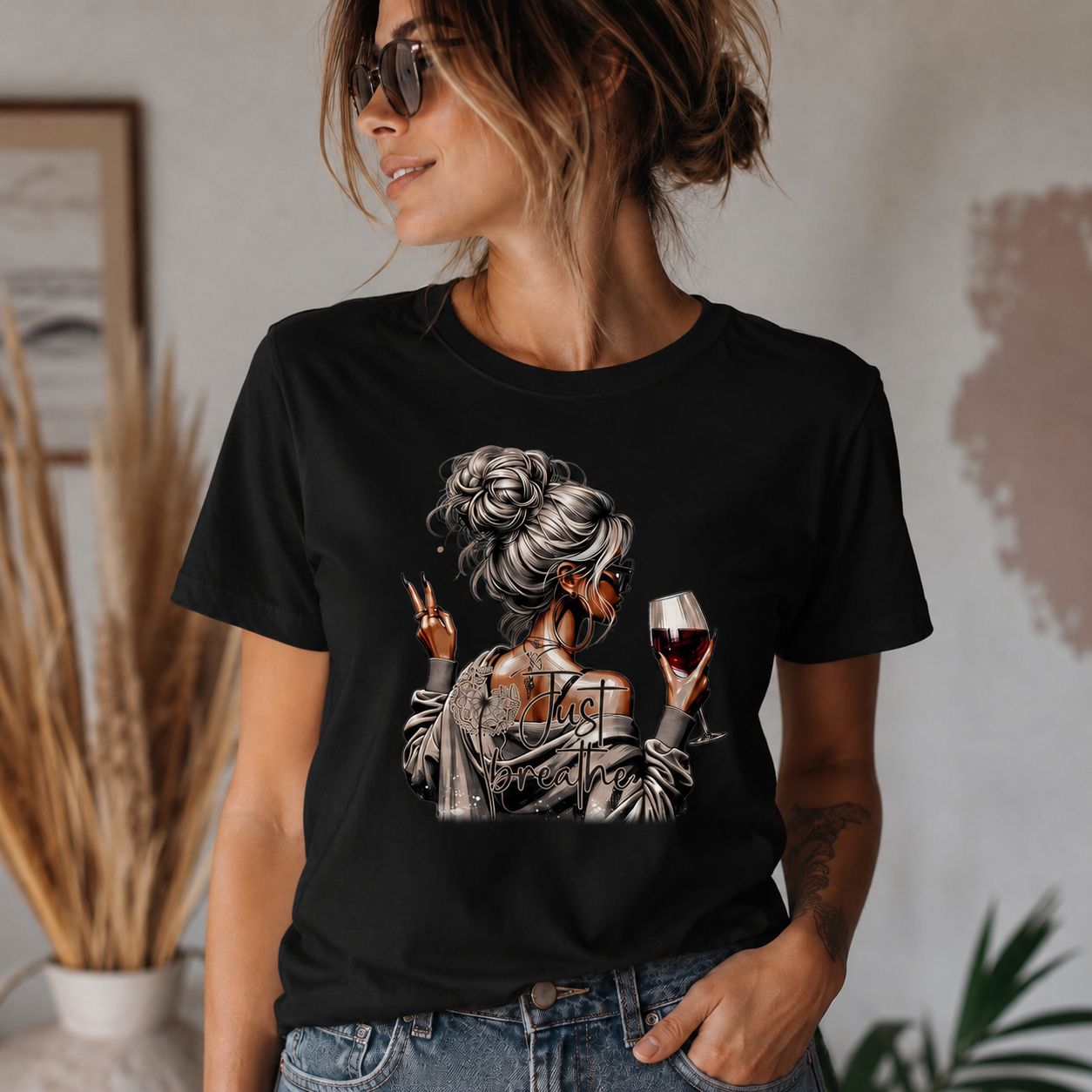 Just Breath T-Shirt – Damen Shirt mit stilvollem Fashion-Print
