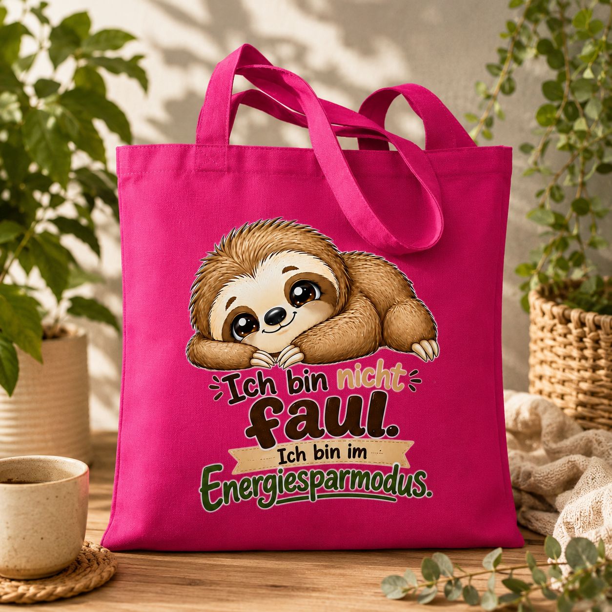 Statement Tasche Baumwolle Faultier Enersparmodus