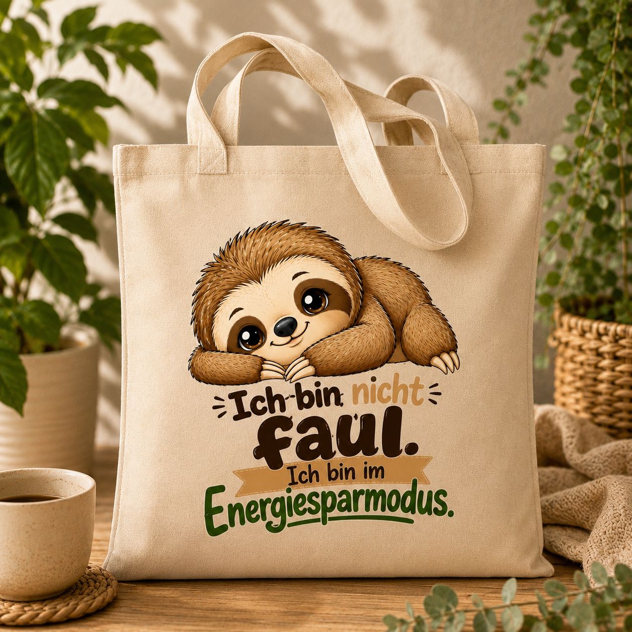 Statement Tasche Baumwolle Faultier Enersparmodus
