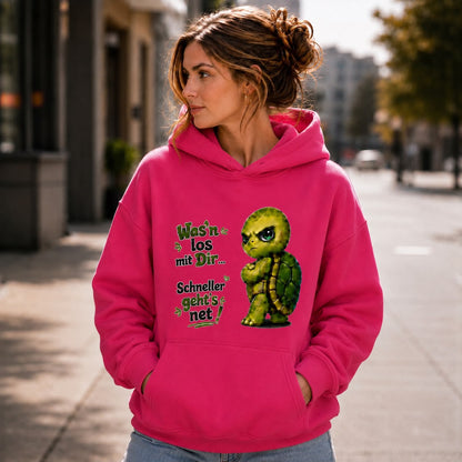 Statement Schildkröte Was’n los mit Dir? Hoodie Pullover Frontprint & Backprint | Unisex