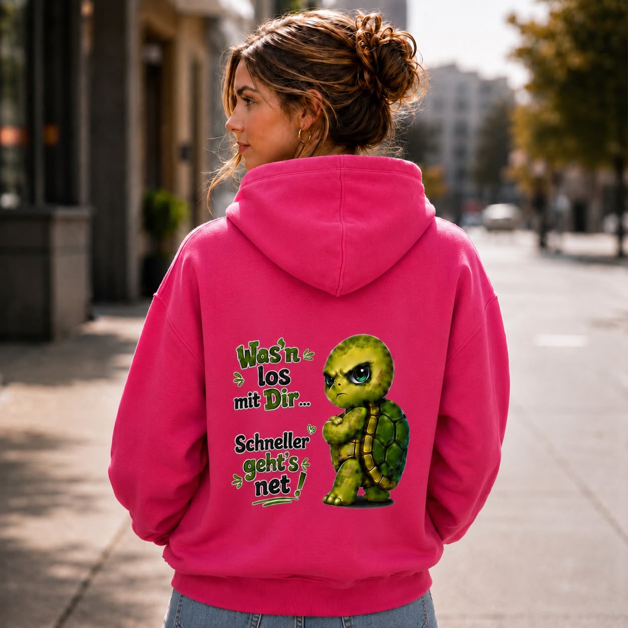 Statement Schildkröte Was’n los mit Dir? Hoodie Pullover Frontprint & Backprint | Unisex